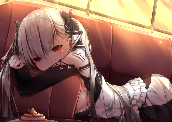 Formidable from Azur Lane resting on a couch