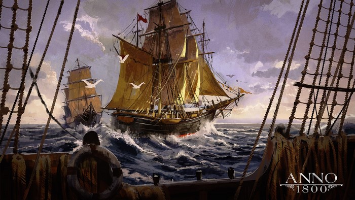 Sailing Ships in Rough Seas - Anno 1800 Artwork