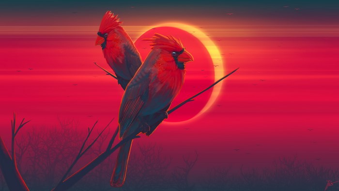 Two Cardinals on a Branch During an Eclipse