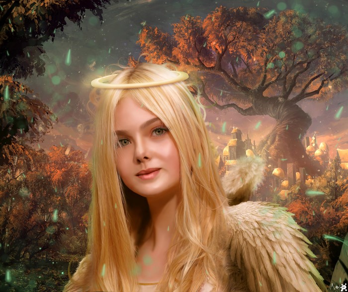 4K Fantasy Art of Elle Fanning as an Angel