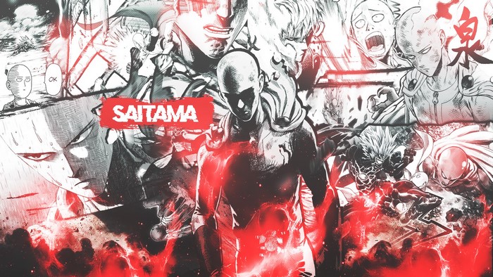 Saitama from One-Punch Man manga collage