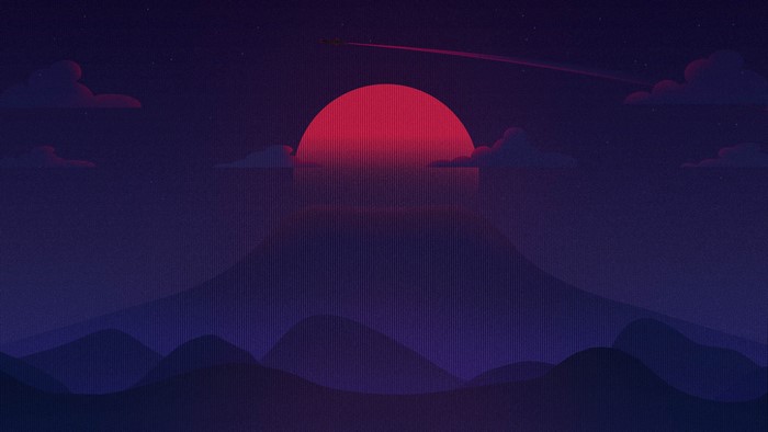 4K Synthwave Sunset Over Mountains