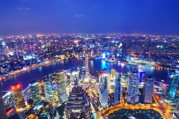 Shanghai Cityscape at Night with Lights