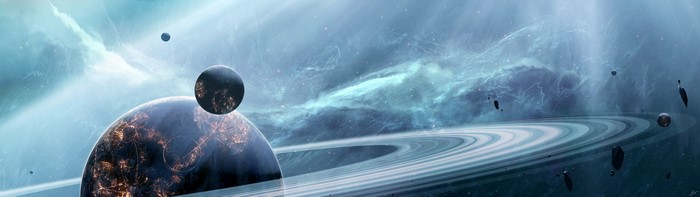 4K Space Art: Planet with Rings and Nebula