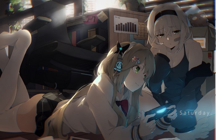 Two girls playing video games