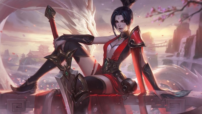 4K Riven from League of Legends with sword and dragon