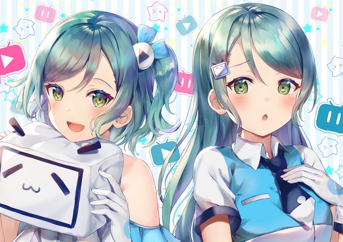 Anime girls with YouTube and Discord icons