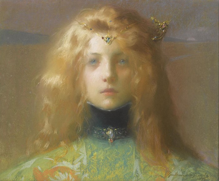 Portrait of a young woman with blonde hair and blue eyes