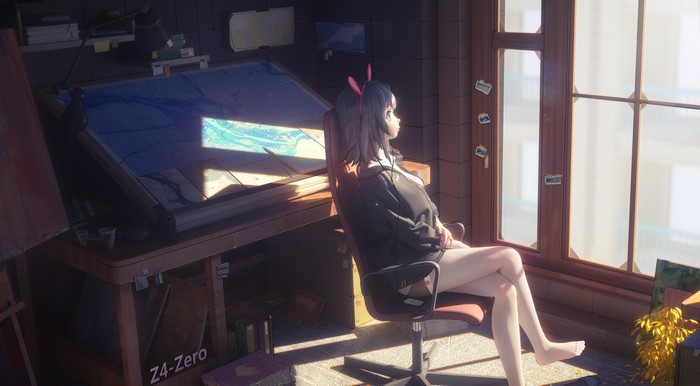 Anime girl in studio by Z4-Zero