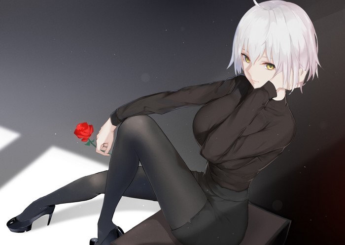 Jeanne (Alter) from Fate/Grand Order with a rose