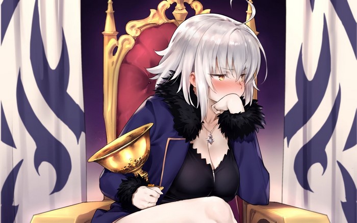 Jeanne d'Arc (Alter) from Fate/Grand Order sitting on a throne