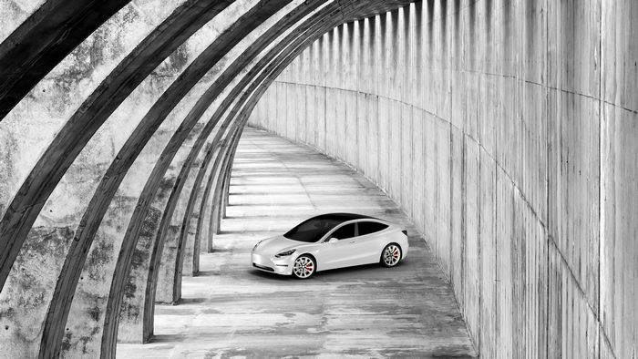 4K Tesla Model 3 monochrome 3D visualization
