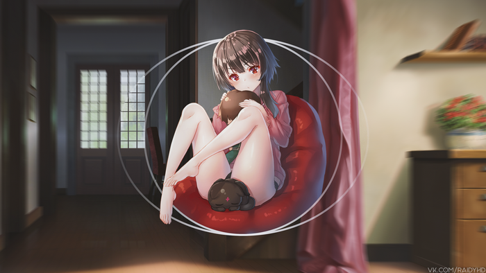 Anime girl hugging a plush toy