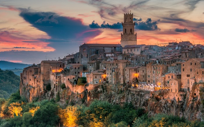 Pitigliano town in Tuscany, Italy at sunset