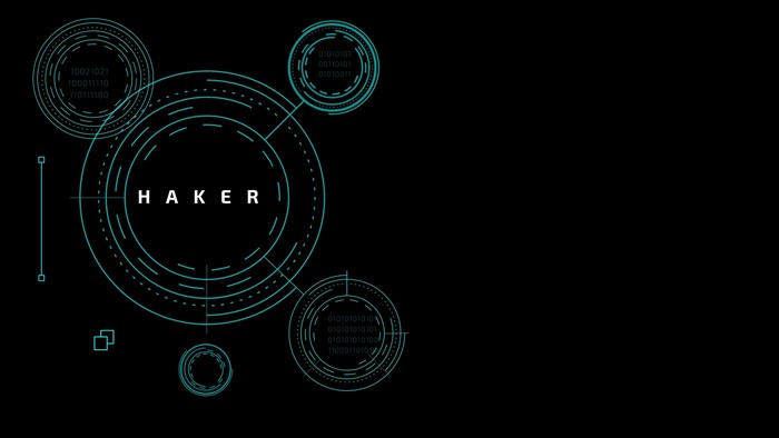 Hacker text with binary code and HUD elements