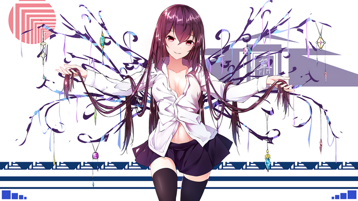 Anime girl with long purple hair and red eyes
