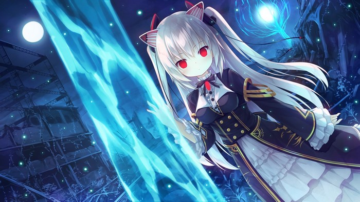 Anime girl with white hair and red eyes