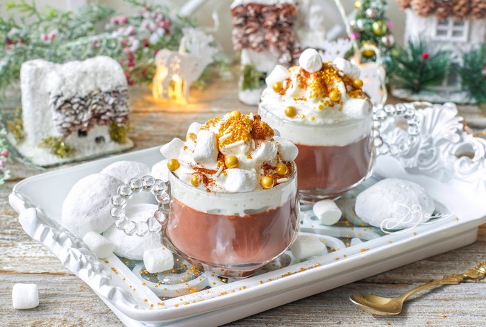 Christmas hot chocolate with marshmallows and sprinkles