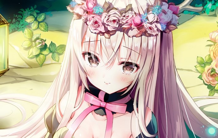 Anime girl with flower crown and antlers