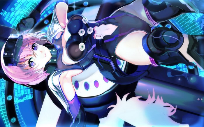 Anime girl with pink hair in futuristic outfit