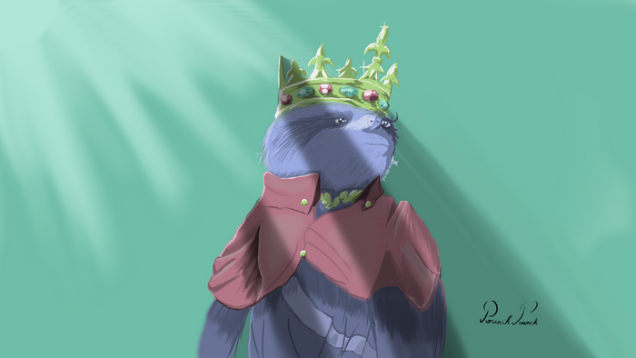 A king sloth wearing a crown and royal attire