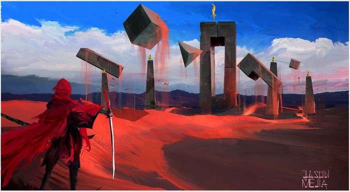 Fantasy art by Jason Mejia with a samurai and katana