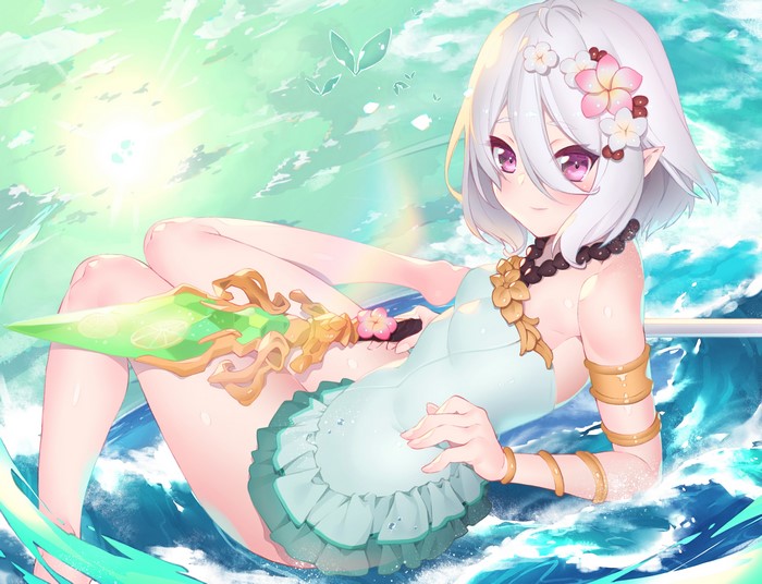 Kokkoro from Princess Connect! Re:Dive with a weapon