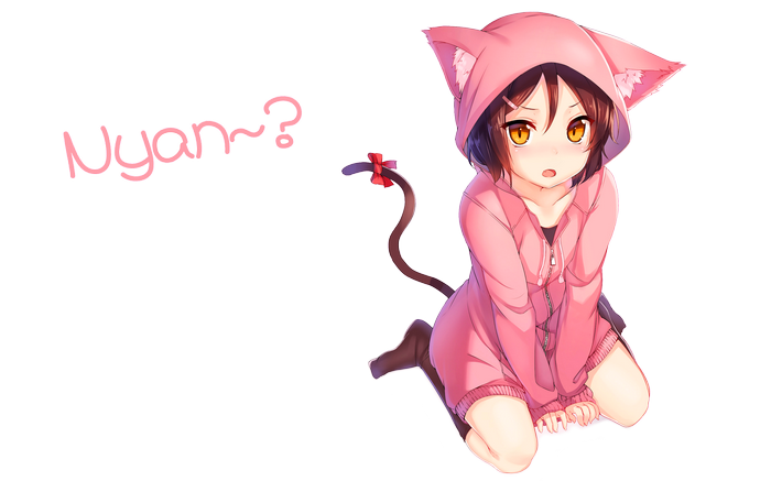 Anime cat girl in pink hoodie with "Nyan~?"