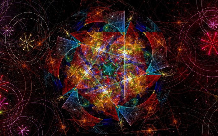 Colorful abstract fractal artwork with circles and stars