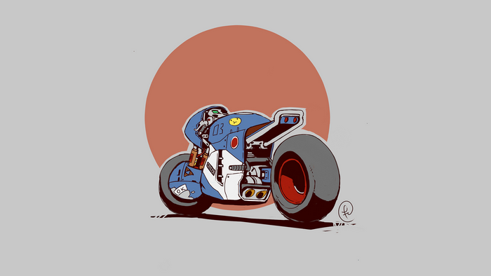 Cartoon motorcycle with a red circle background