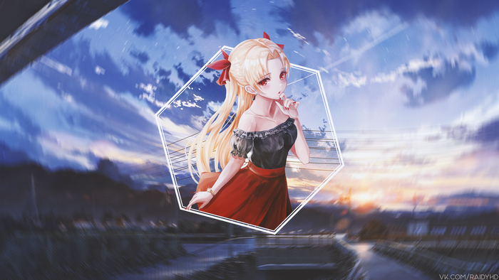 Anime girl with blonde hair and red skirt