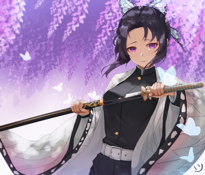 Kochou Shinobu from Kimetsu no Yaiba holding a sword