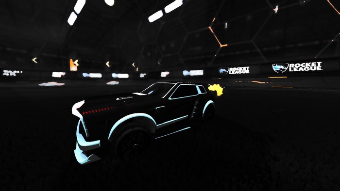Rocket League car with glowing trim and exhaust