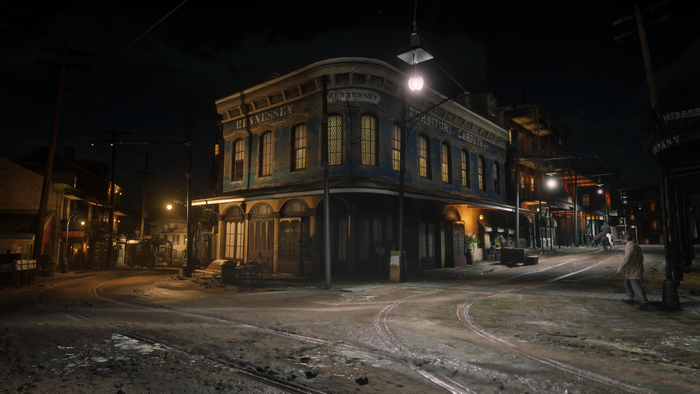 Red Dead Redemption 2 street scene at night
