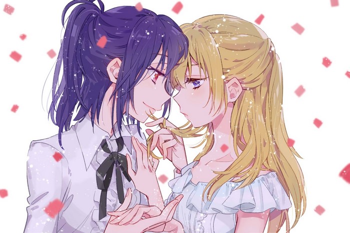 Shirasagi Chisato and Kaname from BanG Dream! interact