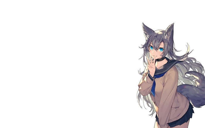 Anime girl with wolf ears and tail in school uniform