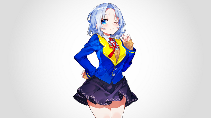 Anime girl with white hair and blue eyes in school uniform