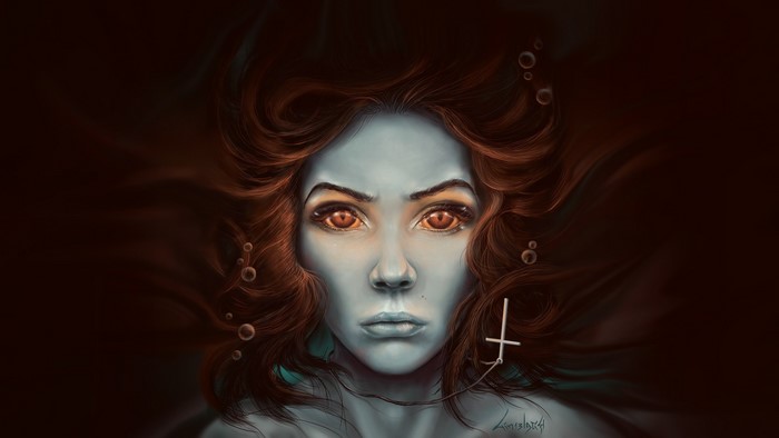 Artwork of a fantasy girl with glowing eyes