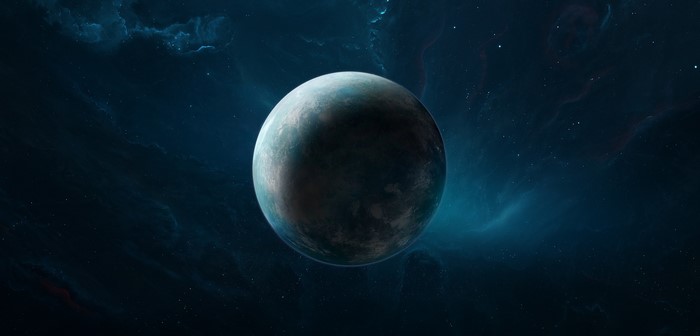 Planet in deep space with nebulae