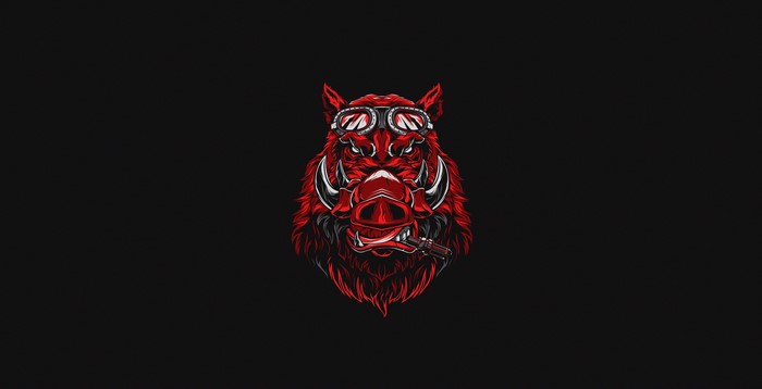 Red wild boar with goggles and cigar