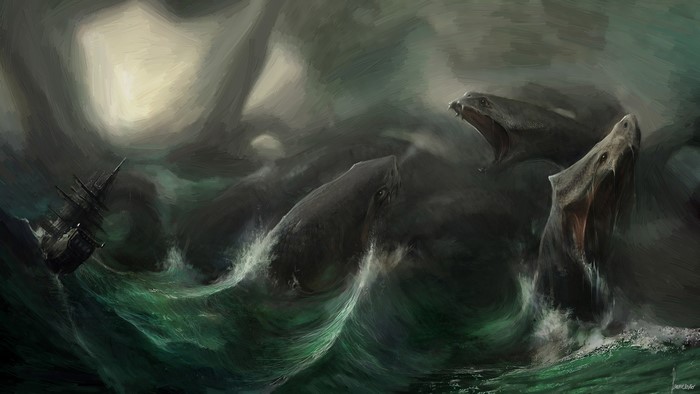 sea monsters, artwork, creature, sea, ship, HD Wallpaper | Rare Gallery