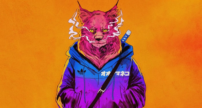 4K Artwork of a Smoking Lynx in Adidas Hoodie