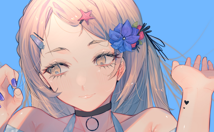 Anime girl with flowers in her hair
