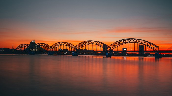 Bridge over water at sunset in Riga