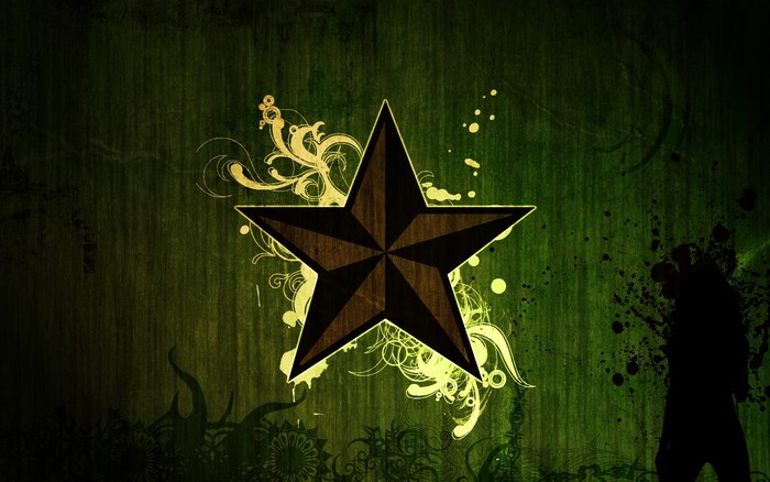 Grunge star with abstract green background