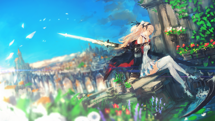 Anime girl with blonde hair and scythe
