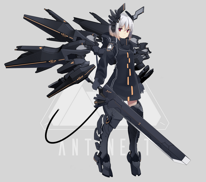 Anime girl with mechanical wings and sword