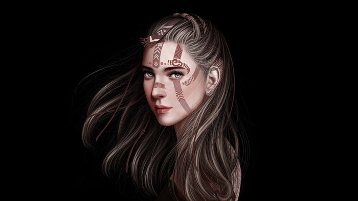 Fantasy art portrait of a girl with face tattoos