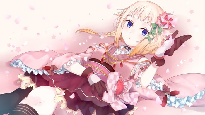 IA from Vocaloid wearing Japanese clothes with petals