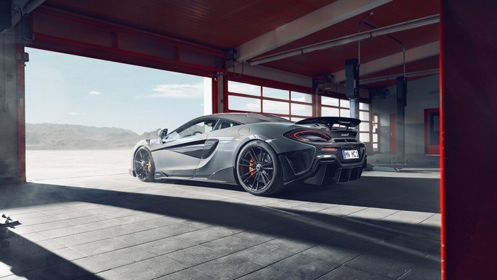 McLaren 600LT supercar in a garage